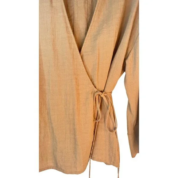 2/$30 ZARA Womens M-L Wrap Blouse Taupe Brown Viscose Blend - Picture 9 of 15